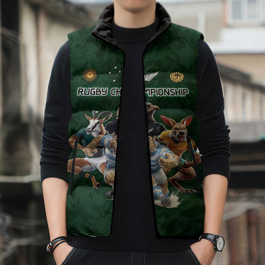 Custom Rugby Southern Hemisphere Sleeveless Puffer Jacket Argentina AUNZ South Africa Mascot Green - Aussie Hoodie