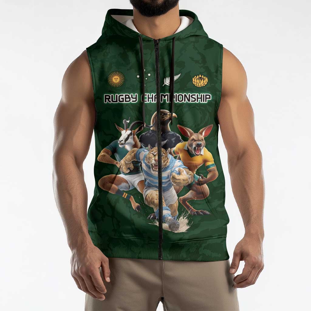 Custom Rugby Southern Hemisphere Sleeveless Zip Hoodie Argentina AUNZ South Africa Mascot Green LT9