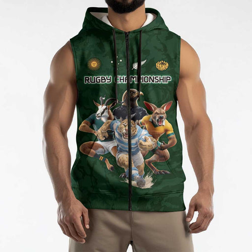 Custom Rugby Southern Hemisphere Sleeveless Zip Hoodie Argentina AUNZ South Africa Mascot Green LT9
