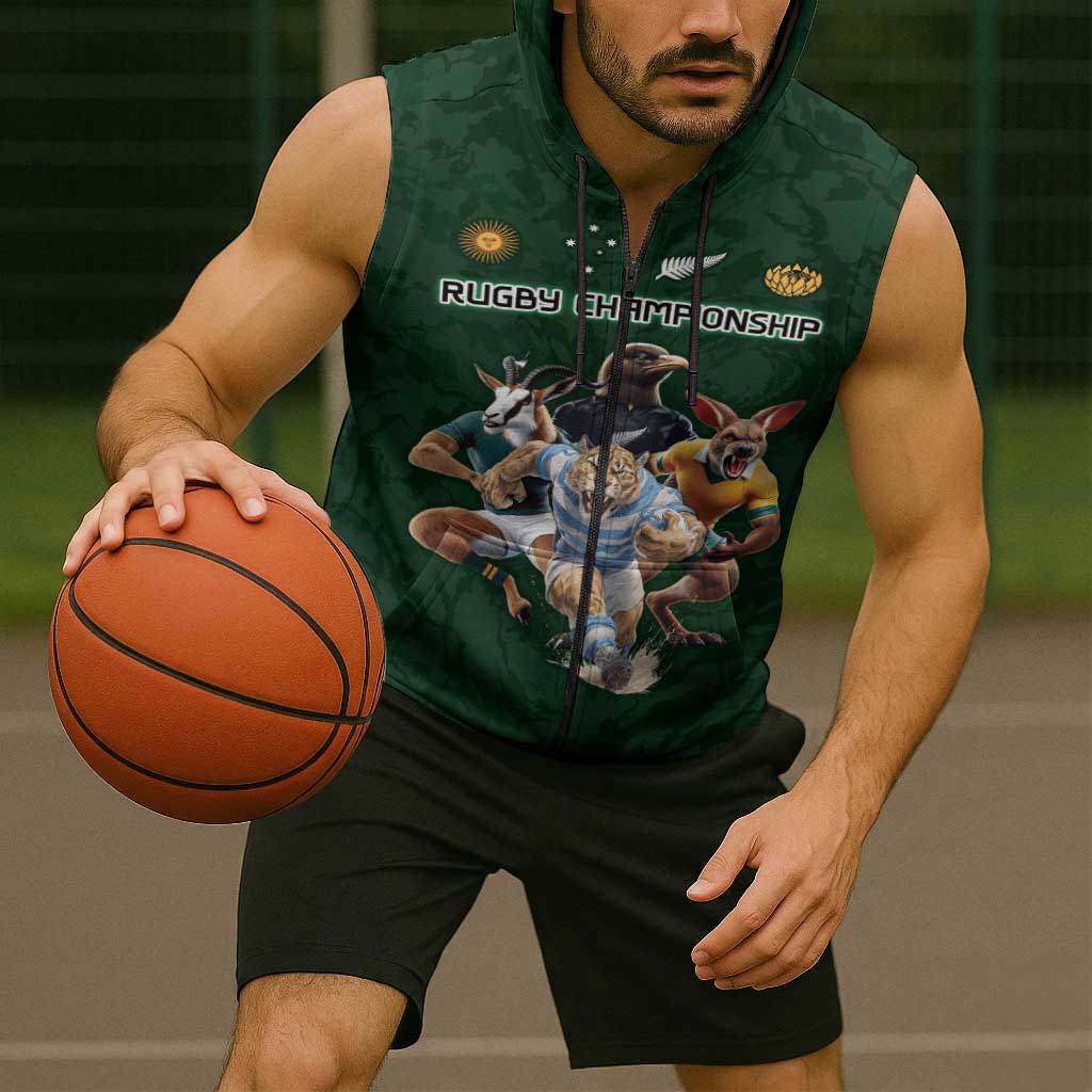 Custom Rugby Southern Hemisphere Sleeveless Zip Hoodie Argentina AUNZ South Africa Mascot Green LT9