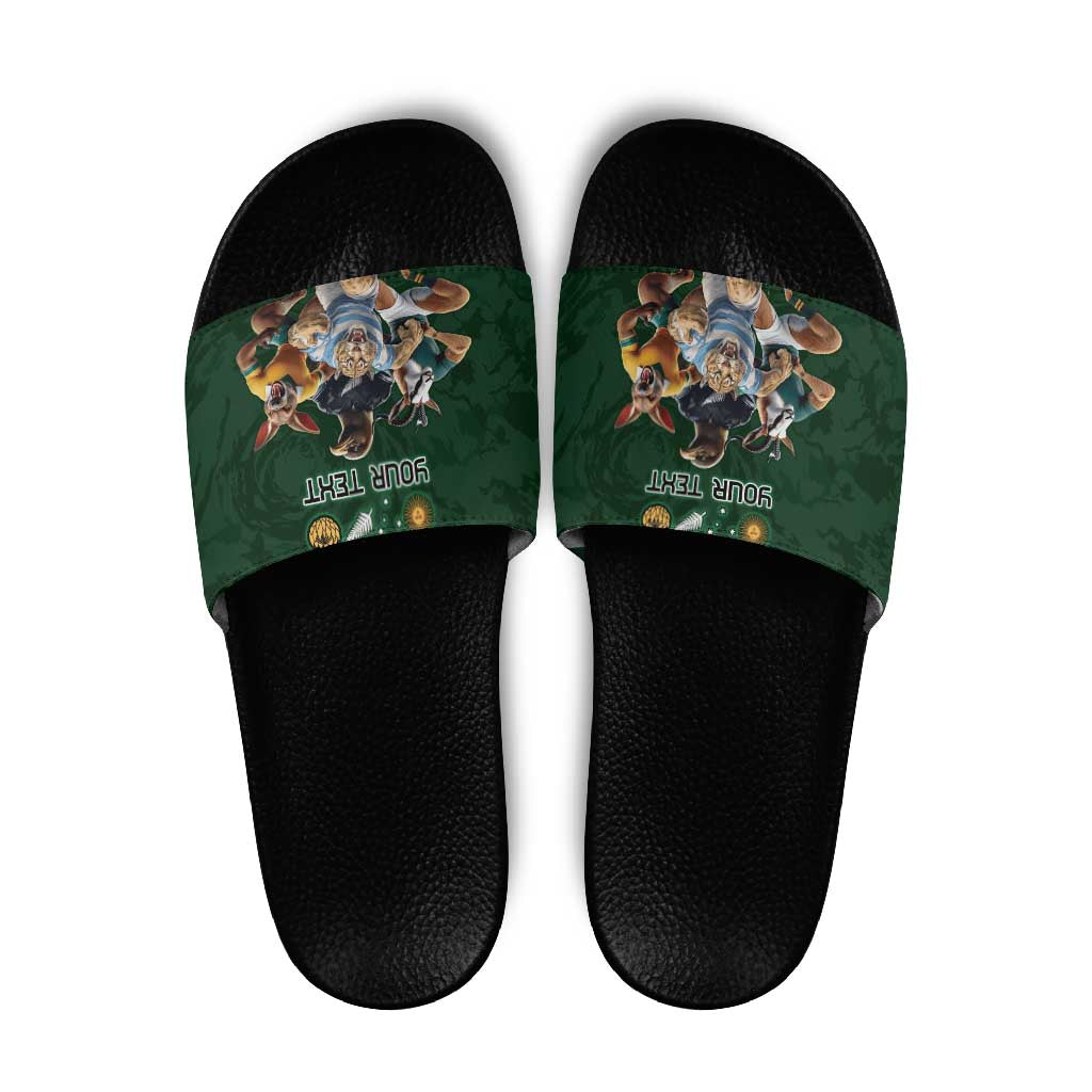 Custom Rugby Southern Hemisphere Slide Sandals Argentina AUNZ South Africa Mascot Green - Aussie Hoodie