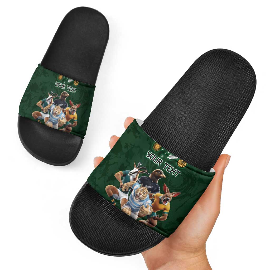 Custom Rugby Southern Hemisphere Slide Sandals Argentina AUNZ South Africa Mascot Green - Aussie Hoodie