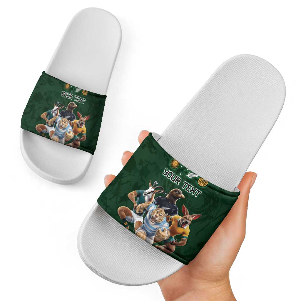 Custom Rugby Southern Hemisphere Slide Sandals Argentina AUNZ South Africa Mascot Green - Aussie Hoodie