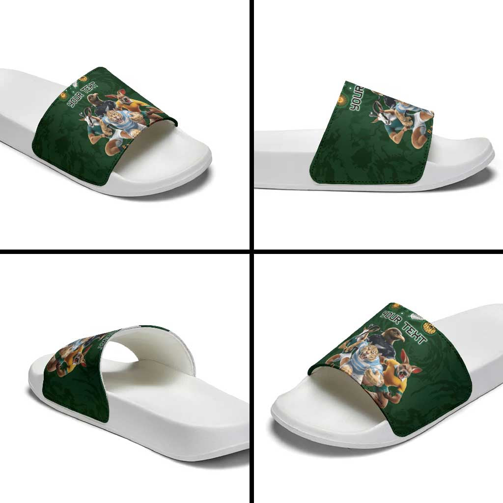 Custom Rugby Southern Hemisphere Slide Sandals Argentina AUNZ South Africa Mascot Green - Aussie Hoodie