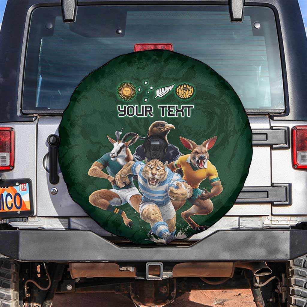 Custom Rugby Southern Hemisphere Spare Tire Cover Argentina AUNZ South Africa Mascot Green - Aussie Hoodie