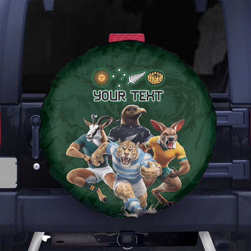 Custom Rugby Southern Hemisphere Spare Tire Cover Argentina AUNZ South Africa Mascot Green - Aussie Hoodie