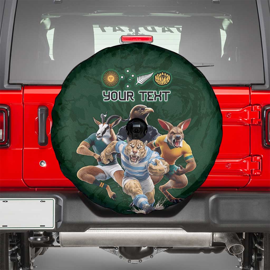 Custom Rugby Southern Hemisphere Spare Tire Cover Argentina AUNZ South Africa Mascot Green - Aussie Hoodie