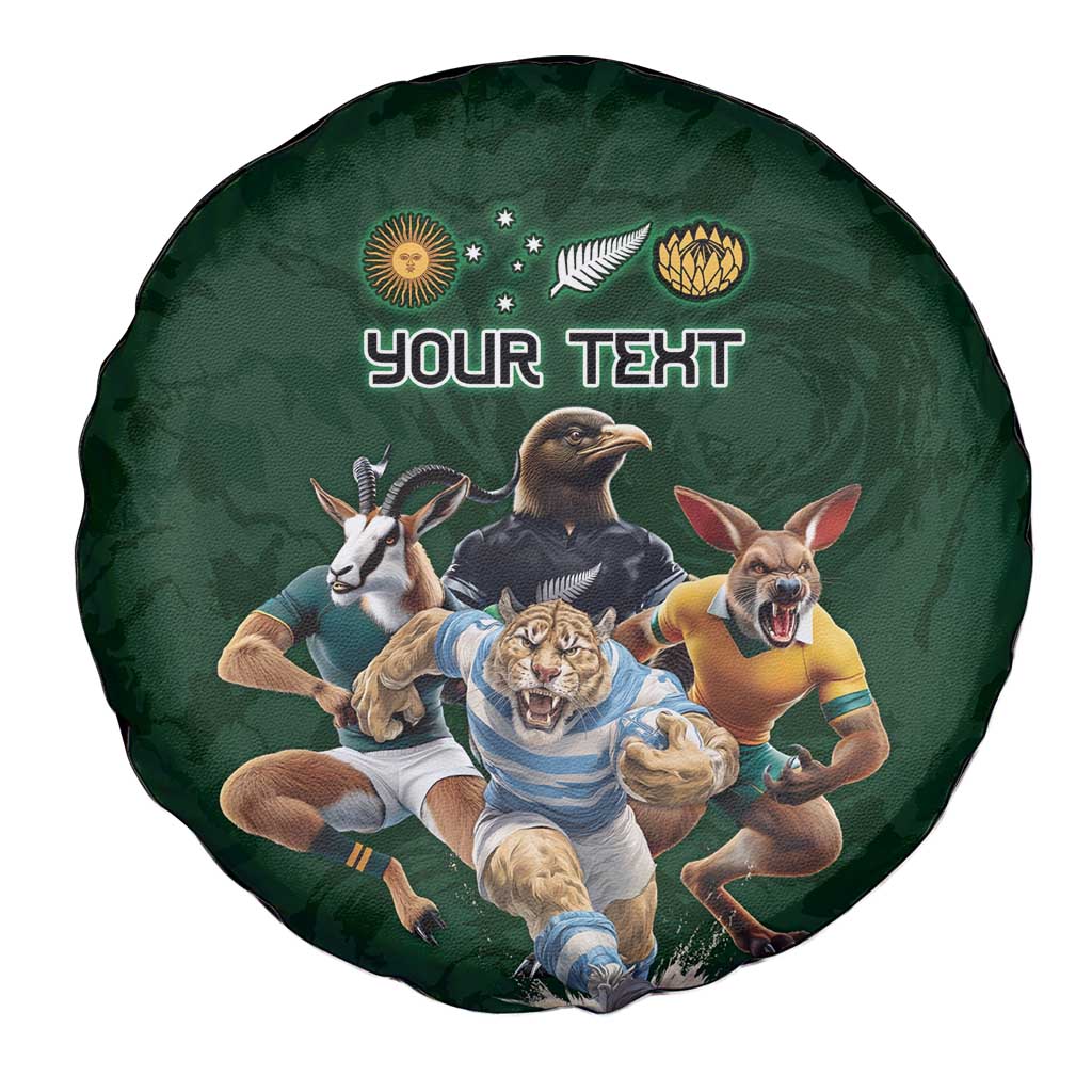 Custom Rugby Southern Hemisphere Spare Tire Cover Argentina AUNZ South Africa Mascot Green - Aussie Hoodie
