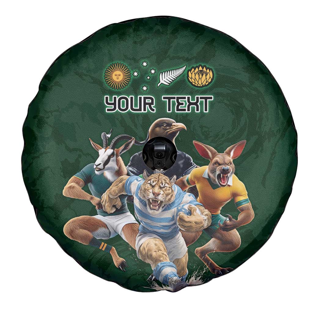 Custom Rugby Southern Hemisphere Spare Tire Cover Argentina AUNZ South Africa Mascot Green - Aussie Hoodie