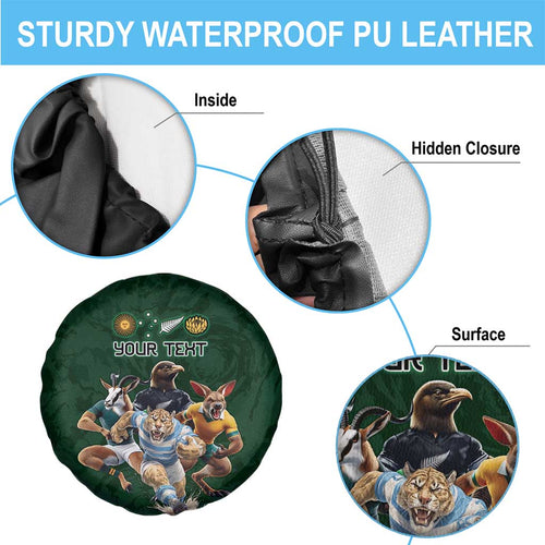 Custom Rugby Southern Hemisphere Spare Tire Cover Argentina AUNZ South Africa Mascot Green - Aussie Hoodie