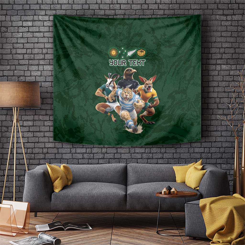 Custom Rugby Southern Hemisphere Tapestry Argentina AUNZ South Africa Mascot Green - Aussie Hoodie