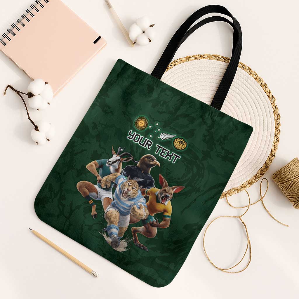 Custom Rugby Southern Hemisphere Tote Bag Argentina AUNZ South Africa Mascot Green - Aussie Hoodie