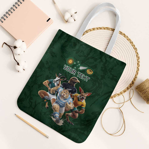 Custom Rugby Southern Hemisphere Tote Bag Argentina AUNZ South Africa Mascot Green - Aussie Hoodie