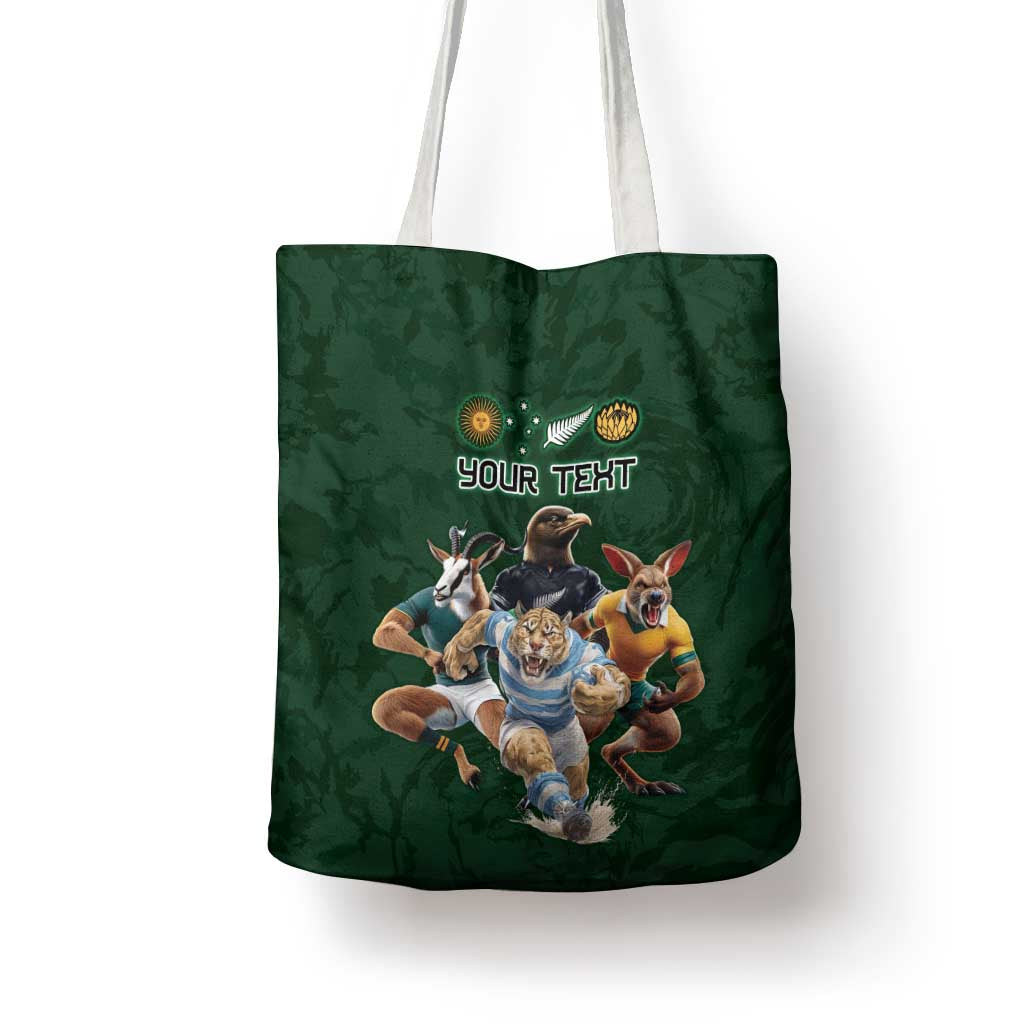 Custom Rugby Southern Hemisphere Tote Bag Argentina AUNZ South Africa Mascot Green - Aussie Hoodie