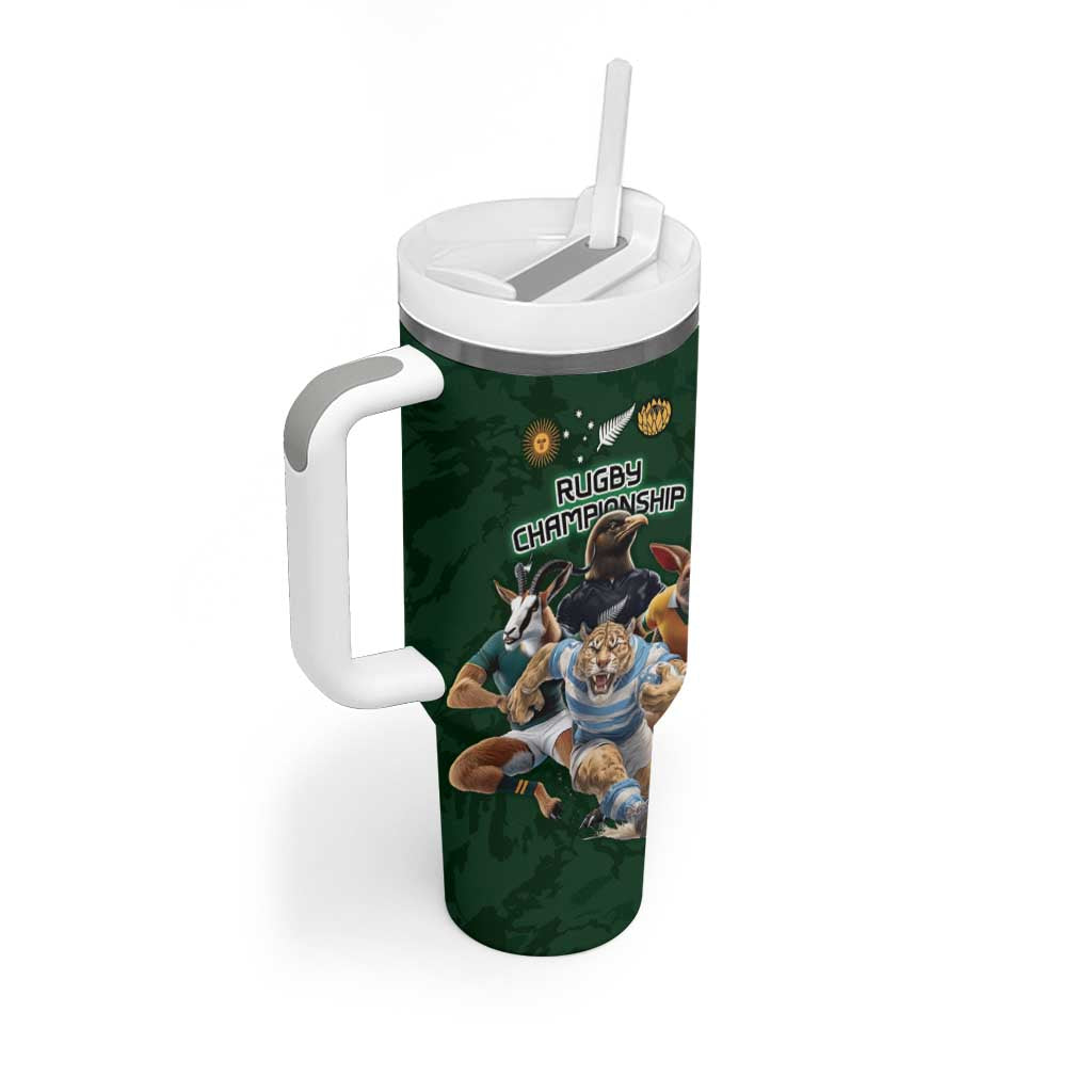 Custom Rugby Southern Hemisphere Tumbler With Handle Argentina AUNZ South Africa Mascot Green - Aussie Hoodie