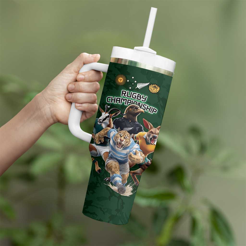 Custom Rugby Southern Hemisphere Tumbler With Handle Argentina AUNZ South Africa Mascot Green - Aussie Hoodie