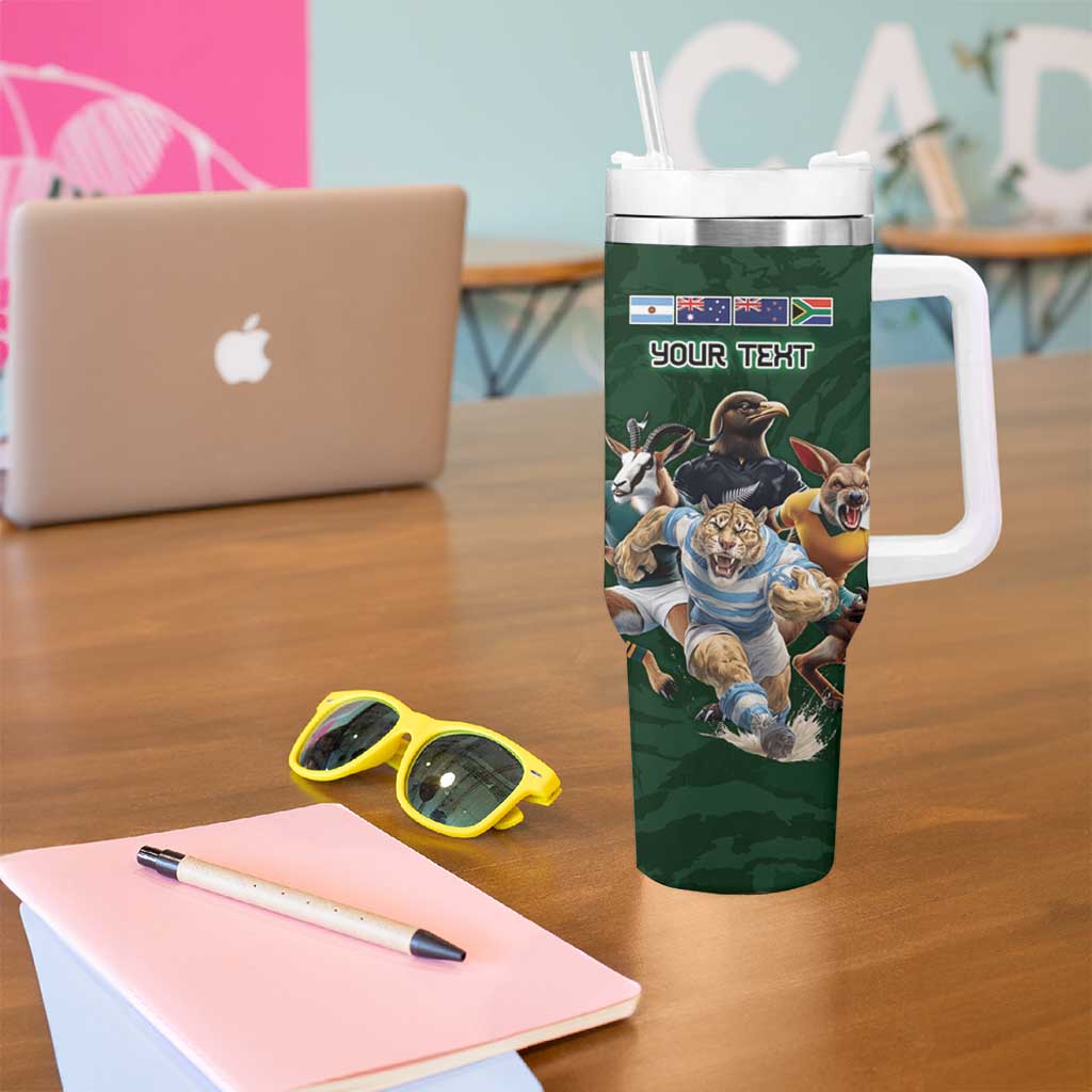 Custom Rugby Southern Hemisphere Tumbler With Handle Argentina AUNZ South Africa Mascot Green - Aussie Hoodie