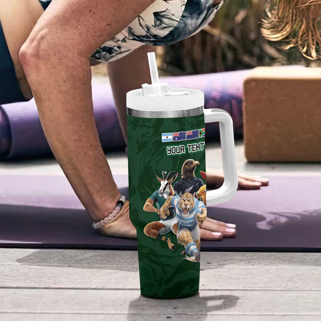 Custom Rugby Southern Hemisphere Tumbler With Handle Argentina AUNZ South Africa Mascot Green - Aussie Hoodie