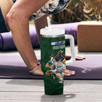 Custom Rugby Southern Hemisphere Tumbler With Handle Argentina AUNZ South Africa Mascot Green - Aussie Hoodie