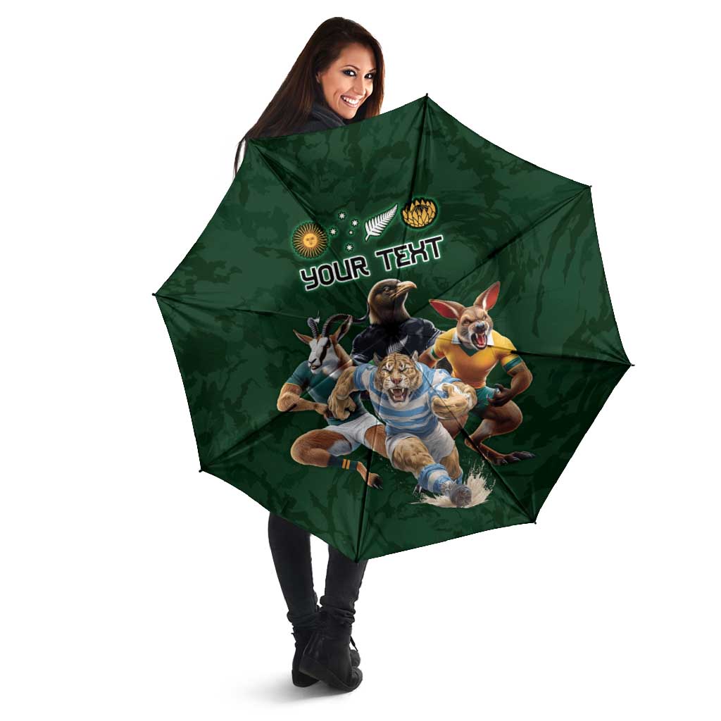Custom Rugby Southern Hemisphere Umbrella Argentina AUNZ South Africa Mascot Green - Aussie Hoodie