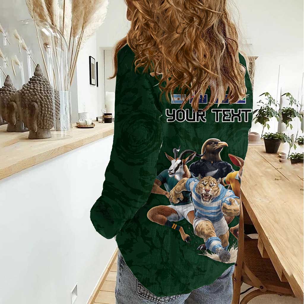 Custom Rugby Southern Hemisphere Women Casual Shirt Argentina AUNZ South Africa Mascot Green - Aussie Hoodie