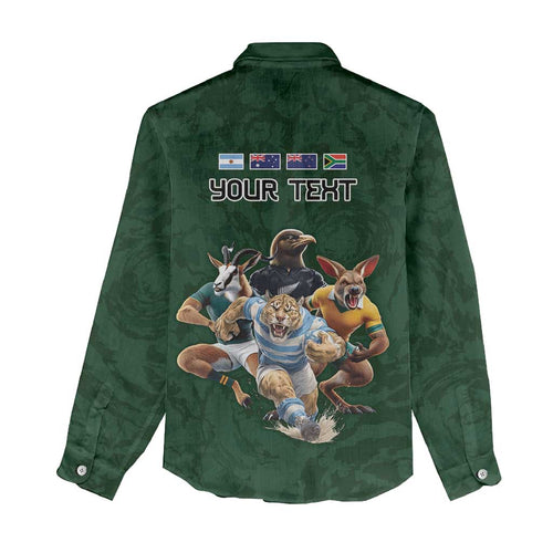 Custom Rugby Southern Hemisphere Women Casual Shirt Argentina AUNZ South Africa Mascot Green - Aussie Hoodie