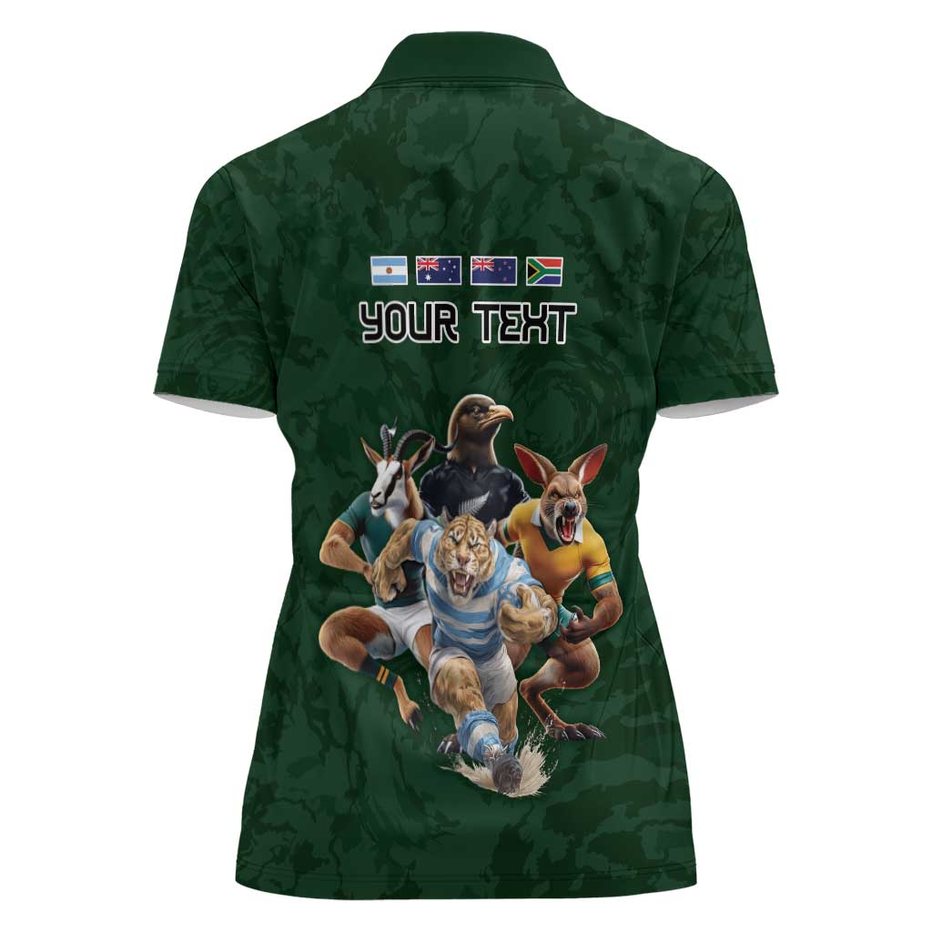 Custom Rugby Southern Hemisphere Women Polo Shirt Argentina AUNZ South Africa Mascot Green - Aussie Hoodie