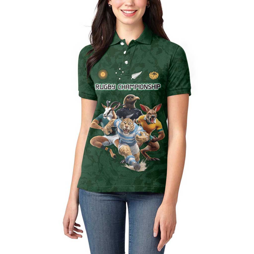 Custom Rugby Southern Hemisphere Women Polo Shirt Argentina AUNZ South Africa Mascot Green - Aussie Hoodie