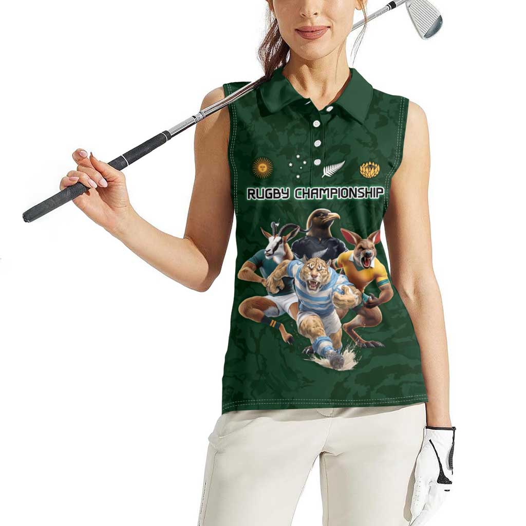 Custom Rugby Southern Hemisphere Women Sleeveless Polo Shirt Argentina AUNZ South Africa Mascot Green - Aussie Hoodie