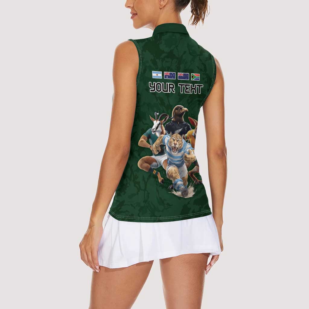 Custom Rugby Southern Hemisphere Women Sleeveless Polo Shirt Argentina AUNZ South Africa Mascot Green - Aussie Hoodie