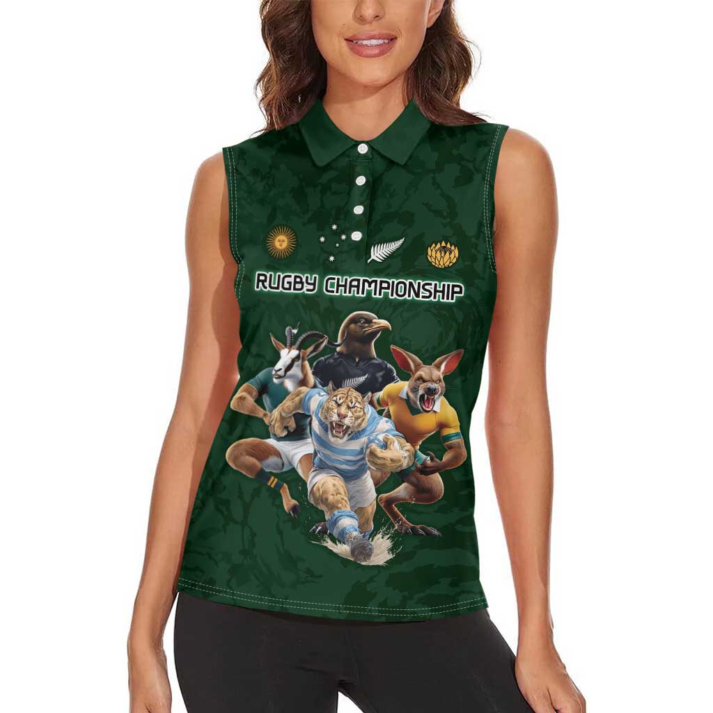 Custom Rugby Southern Hemisphere Women Sleeveless Polo Shirt Argentina AUNZ South Africa Mascot Green - Aussie Hoodie