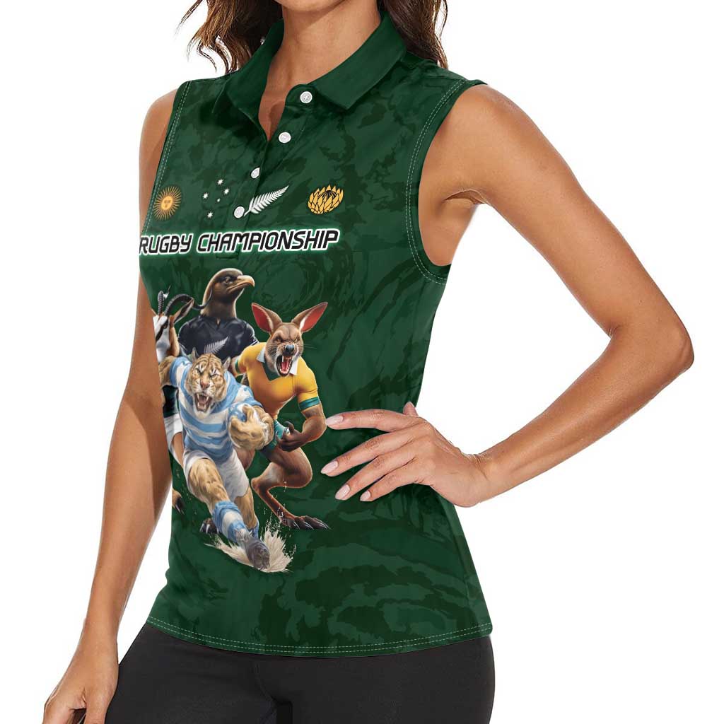 Custom Rugby Southern Hemisphere Women Sleeveless Polo Shirt Argentina AUNZ South Africa Mascot Green - Aussie Hoodie