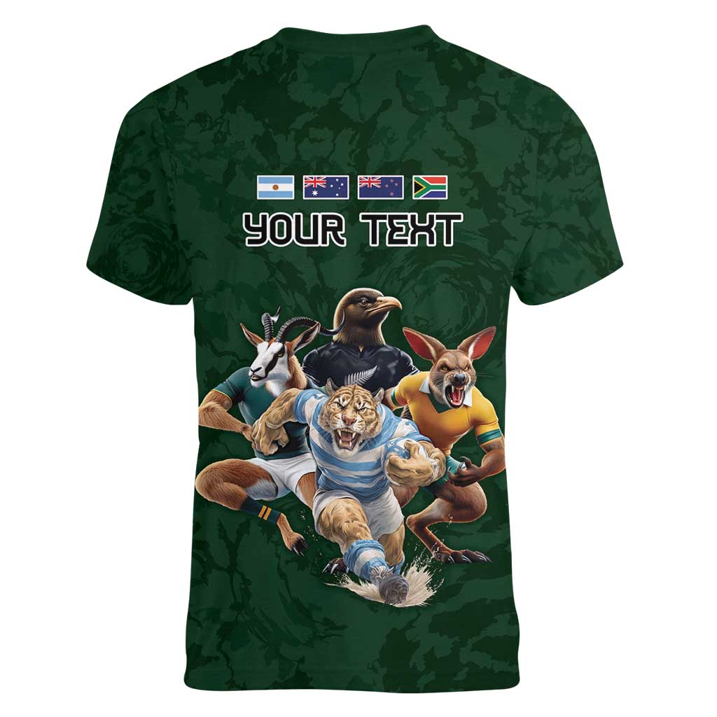 Custom Rugby Southern Hemisphere Women V-Neck T-Shirt Argentina AUNZ South Africa Mascot Green - Aussie Hoodie