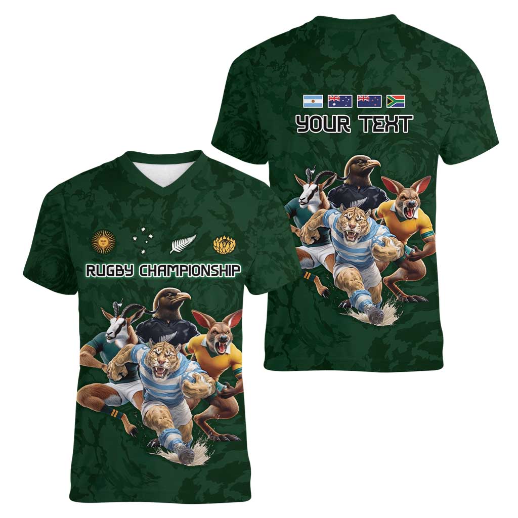 Custom Rugby Southern Hemisphere Women V-Neck T-Shirt Argentina AUNZ South Africa Mascot Green - Aussie Hoodie