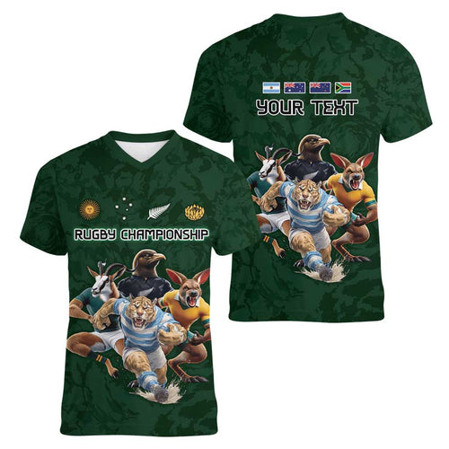 Custom Rugby Southern Hemisphere Women V-Neck T-Shirt Argentina AUNZ South Africa Mascot Green - Aussie Hoodie