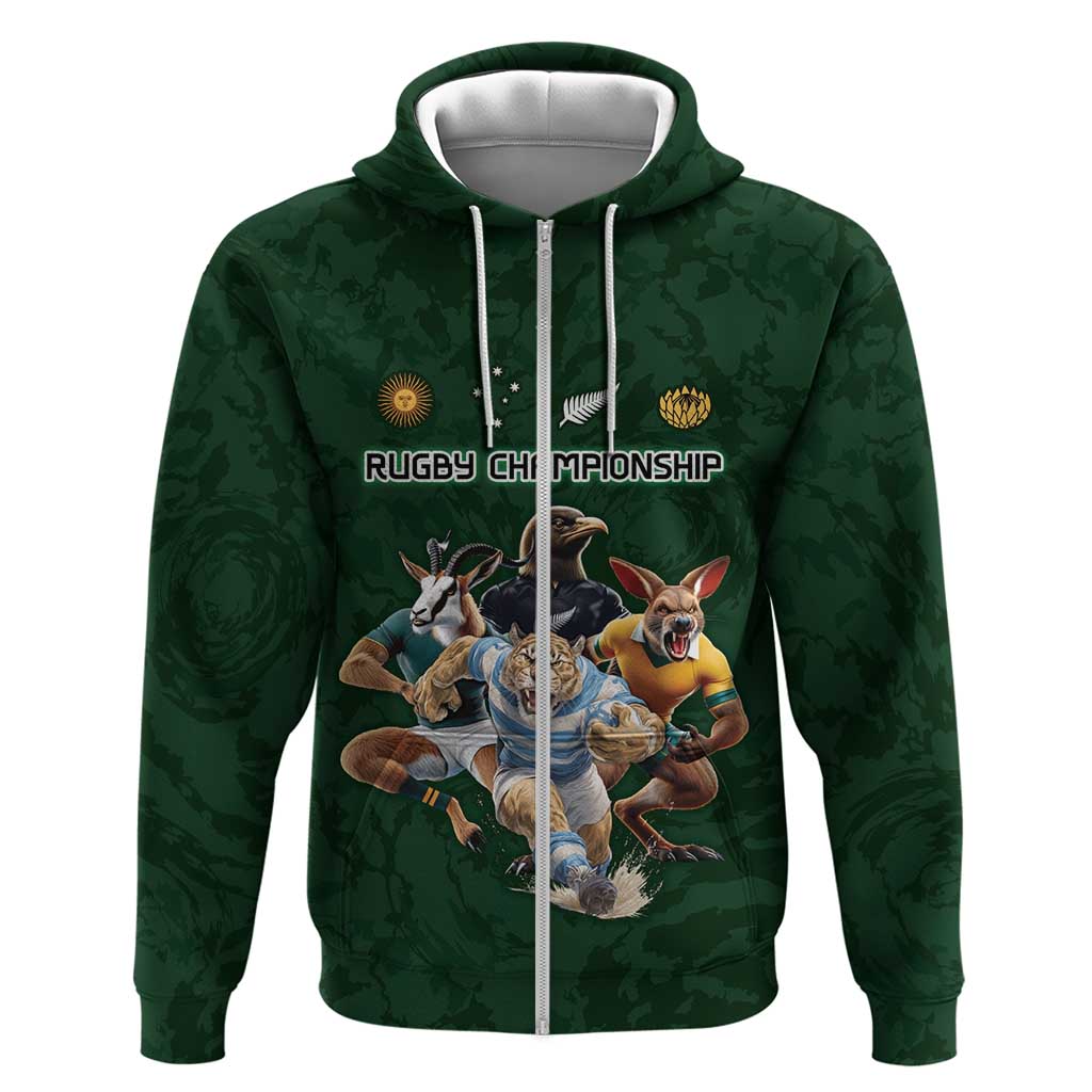 Custom Rugby Southern Hemisphere Zip Hoodie Argentina AUNZ South Africa Mascot Green - Aussie Hoodie