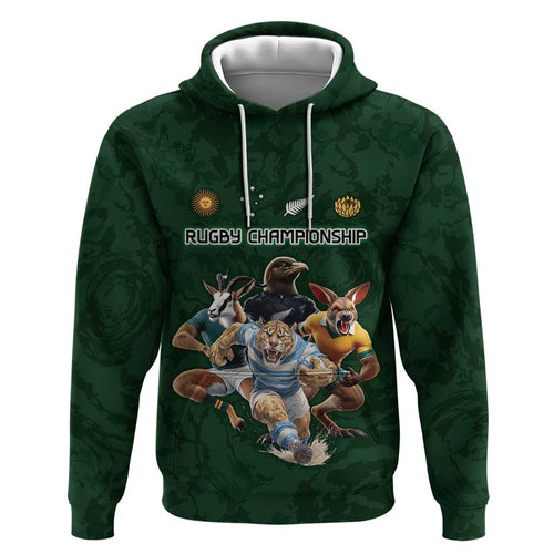 Custom Rugby Southern Hemisphere Zip Hoodie Argentina AUNZ South Africa Mascot Green - Aussie Hoodie