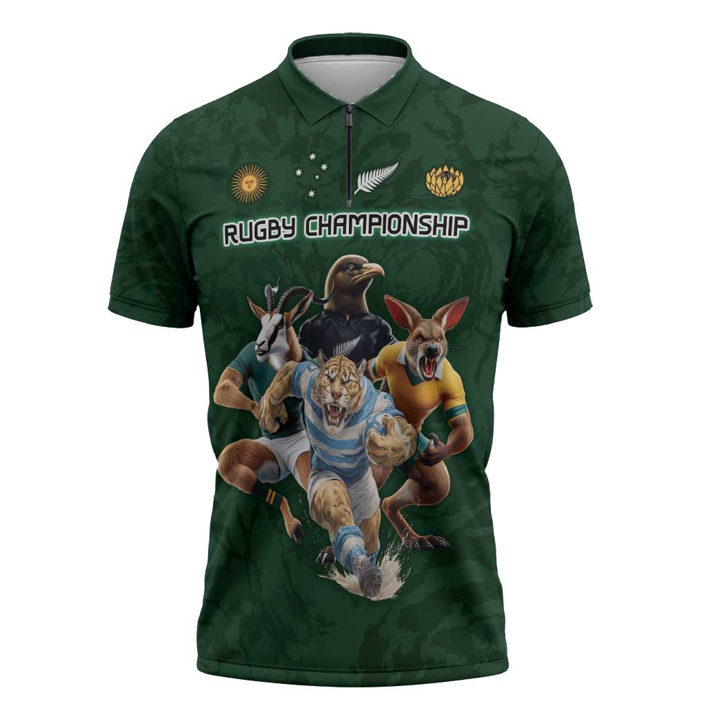 Custom Rugby Southern Hemisphere Zipper Polo Shirt Argentina AUNZ South Africa Mascot Green - Aussie Hoodie