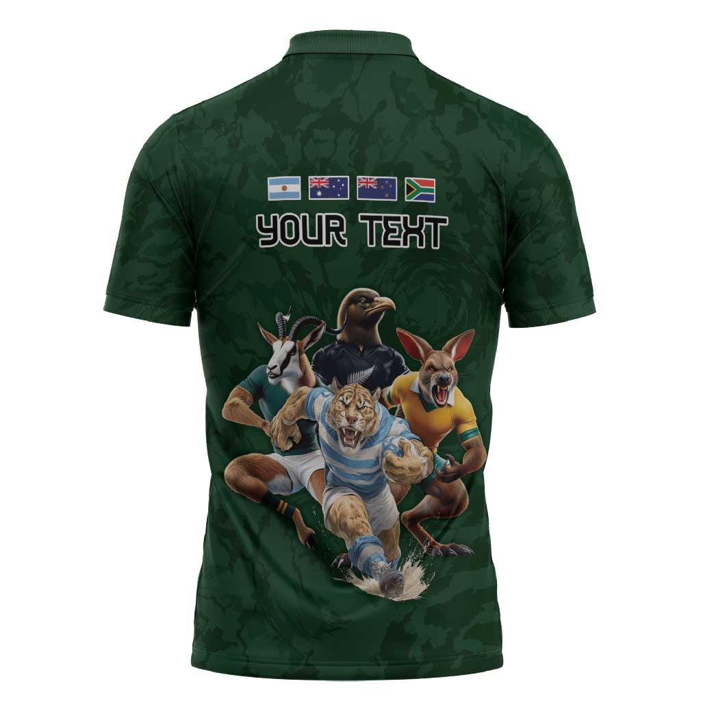 Custom Rugby Southern Hemisphere Zipper Polo Shirt Argentina AUNZ South Africa Mascot Green - Aussie Hoodie