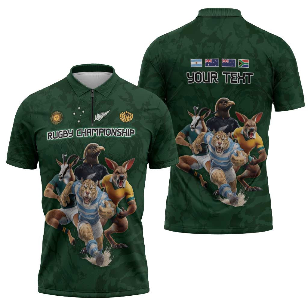 Custom Rugby Southern Hemisphere Zipper Polo Shirt Argentina AUNZ South Africa Mascot Green - Aussie Hoodie