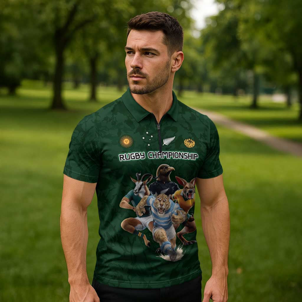Custom Rugby Southern Hemisphere Zipper Polo Shirt Argentina AUNZ South Africa Mascot Green - Aussie Hoodie