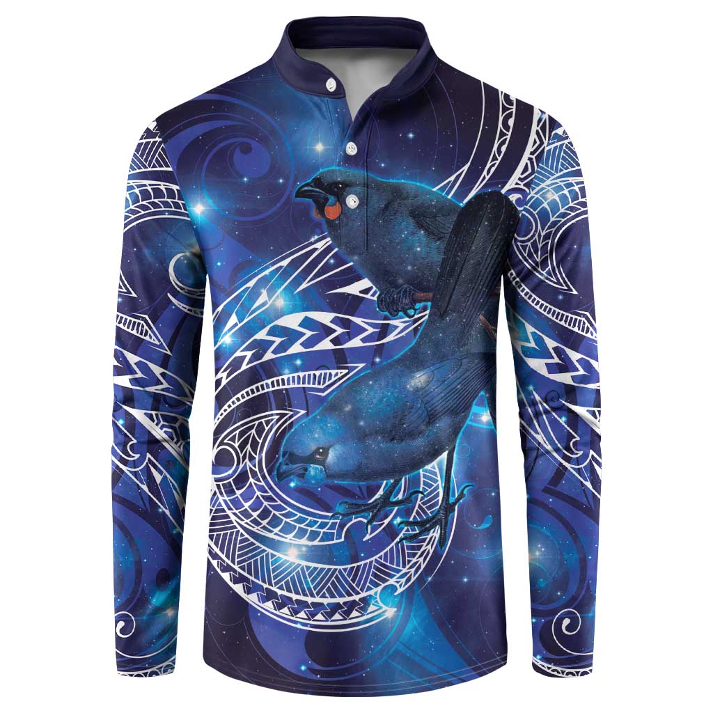North Island Kokako and South Island Kokako Button Sweatshirt New Zealand Native Bird with Galaxy Vibe