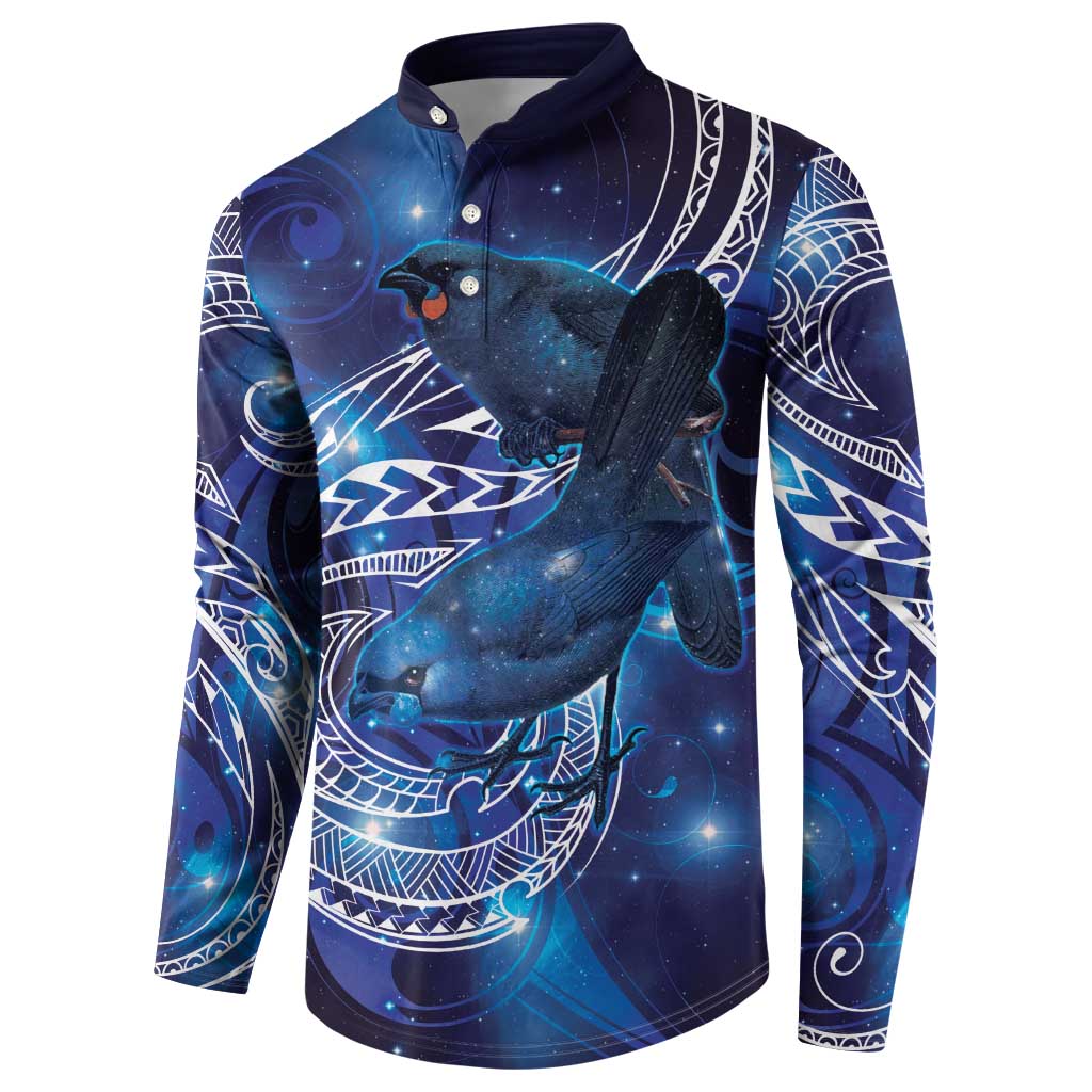 North Island Kokako and South Island Kokako Button Sweatshirt New Zealand Native Bird with Galaxy Vibe