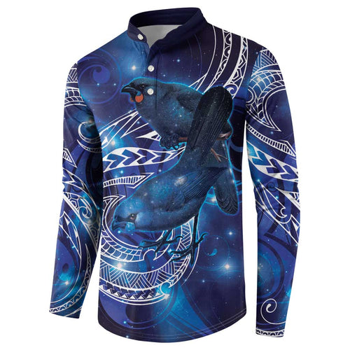 North Island Kokako and South Island Kokako Button Sweatshirt New Zealand Native Bird with Galaxy Vibe