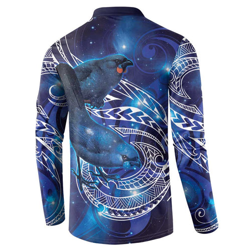 North Island Kokako and South Island Kokako Button Sweatshirt New Zealand Native Bird with Galaxy Vibe