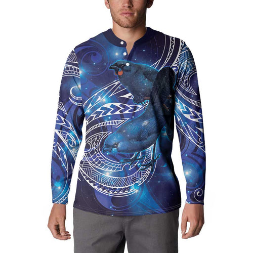 North Island Kokako and South Island Kokako Button Sweatshirt New Zealand Native Bird with Galaxy Vibe
