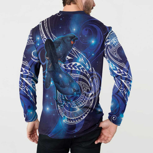 North Island Kokako and South Island Kokako Button Sweatshirt New Zealand Native Bird with Galaxy Vibe