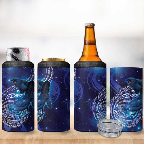 North Island Kokako and South Island Kokako 4 in 1 Can Cooler Tumbler New Zealand Native Bird with Galaxy Vibe