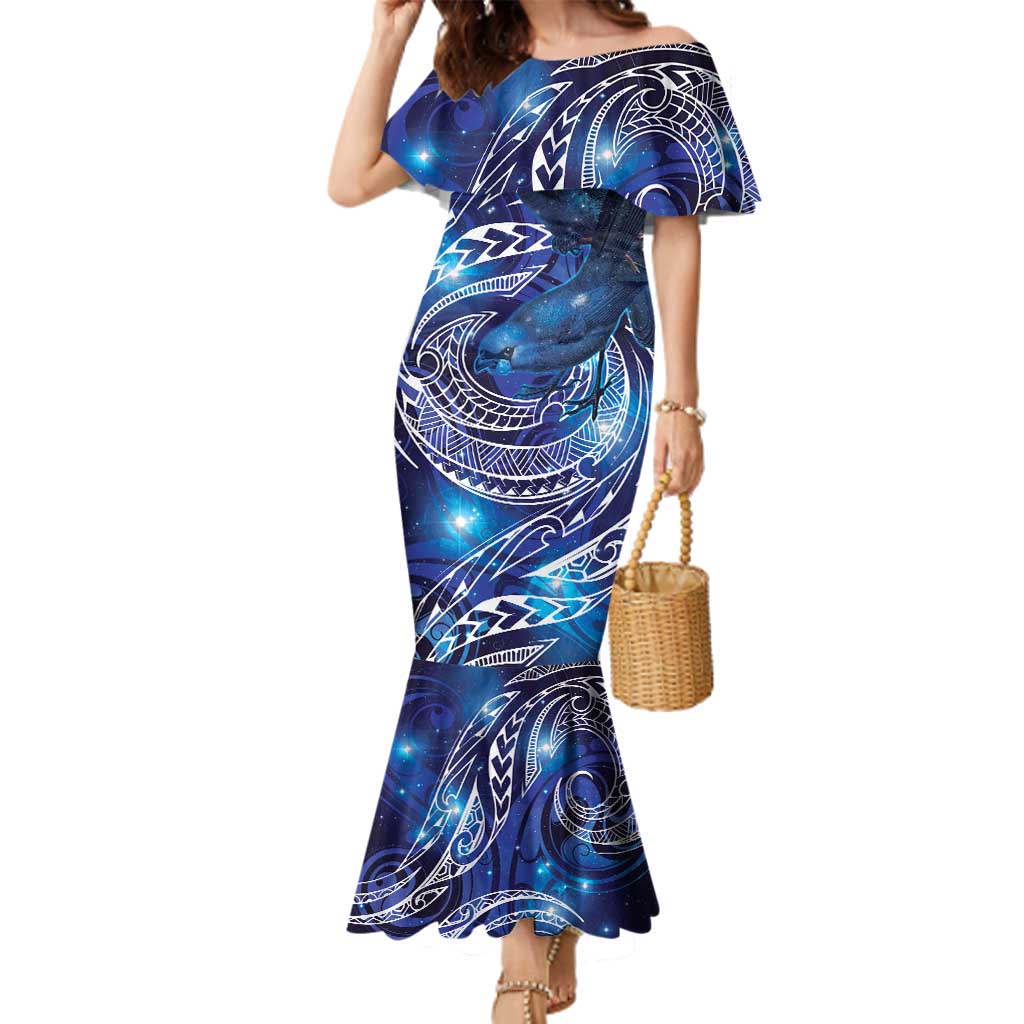 North Island Kokako and South Island Kokako Family Matching Mermaid Dress and Hawaiian Shirt New Zealand Native Bird with Galaxy Vibe