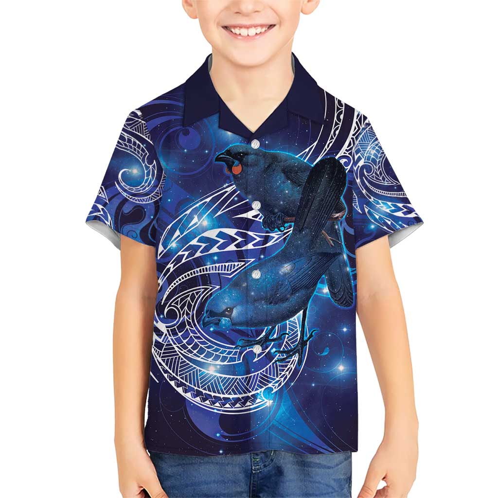 North Island Kokako and South Island Kokako Kid Hawaiian Shirt New Zealand Native Bird with Galaxy Vibe